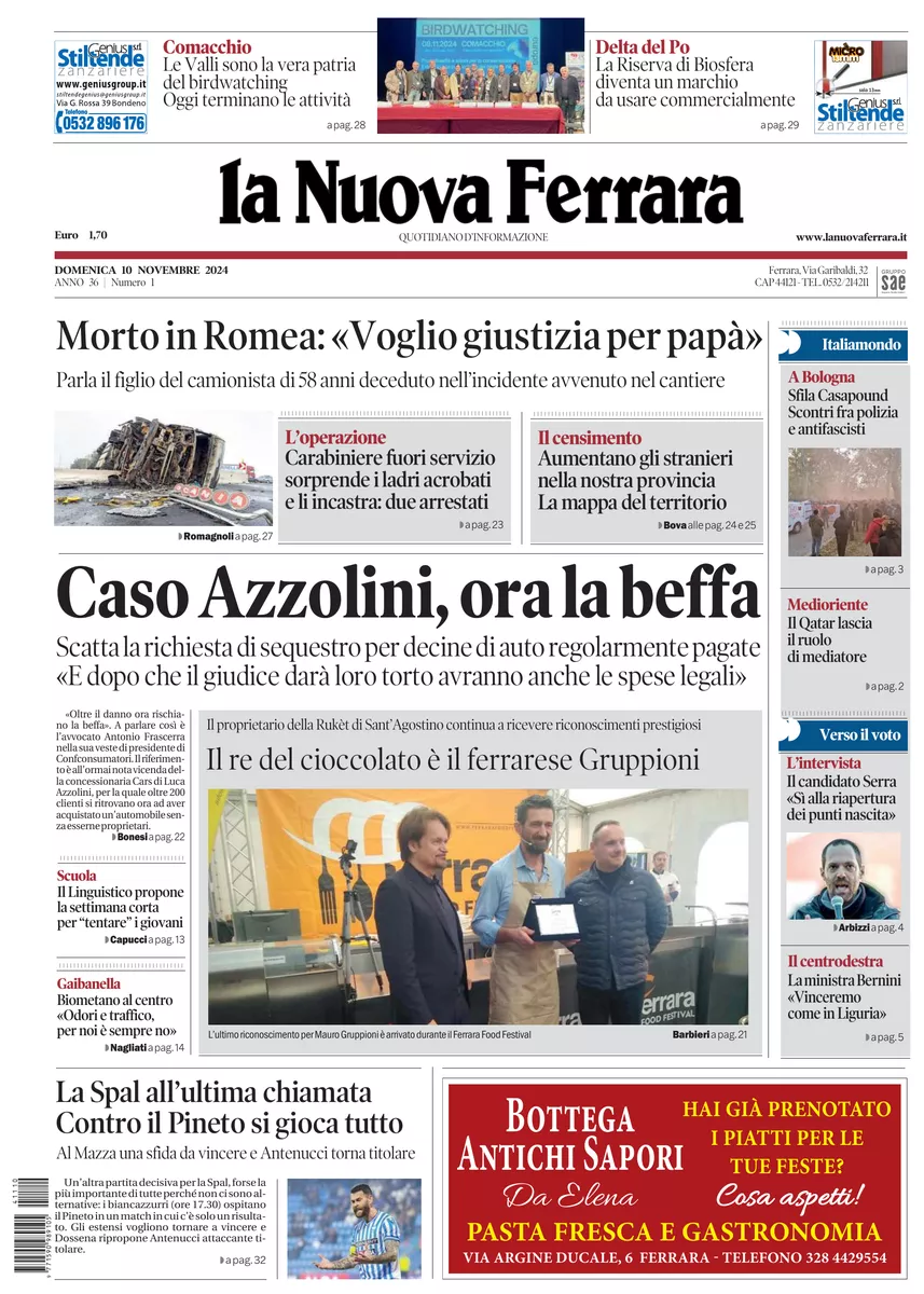 Prima-pagina-nuova ferrara-oggi-edizione-del-2024-11-10